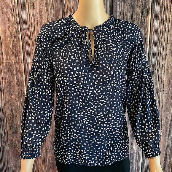 Gap NWT xs extra small dark navy blue & white multi colored boho peasant blouse - Picture 1 of 16